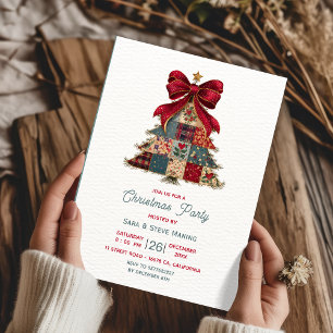 Invitation arbre à patchwork chic noeud de Noël fête de Noël
