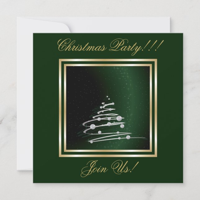 Invitation Arbre Abstrait Argent De Noël Sur Vert (Devant)
