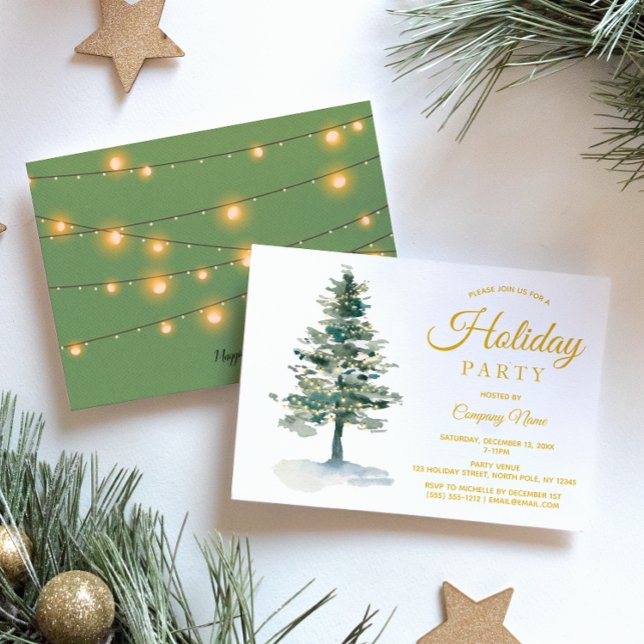 Invitation Arbre aquarelle et lumières Fête d'entreprise (Créateur téléchargé)