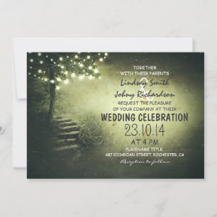 Invitation arbre avec lumières à cordes vert mariage rustique