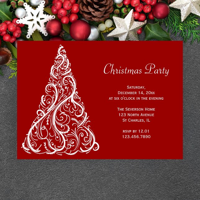 Invitation Arbre blanc de Noël à la fête rouge (Créateur téléchargé)