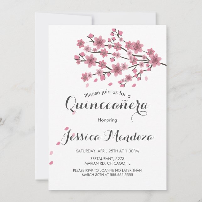 Invitation Arbre cerise en fleurs Quinceañera Sweet 16 (Devant)