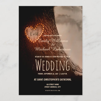 Invitation Arbre Coeur sculpté Rustique et mariage vintage