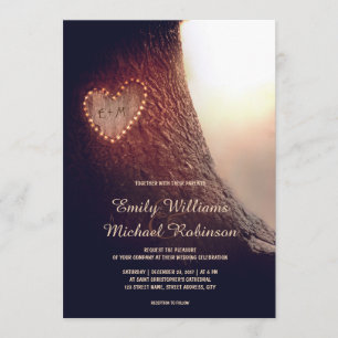 Invitation Arbre Coeur sculpté Rustique et mariage vintage