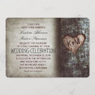 Invitation Arbre Coeur sculpté Rustique et mariage vintage