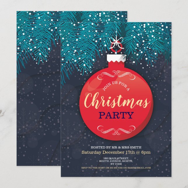 Invitation Arbre de fête de Noël Bauble (Devant / Derrière)