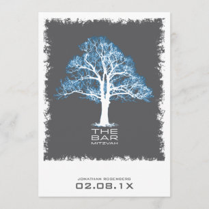 Invitation Arbre de gris et de bleu d'invitation de Mitzvah