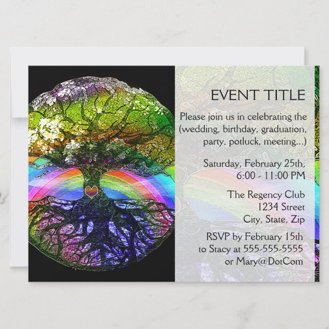 Invitation Arbre de la vie avec le coeur d'arc-en-ciel (Devant)