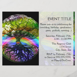 Invitation Arbre de la vie avec le coeur d'arc-en-ciel