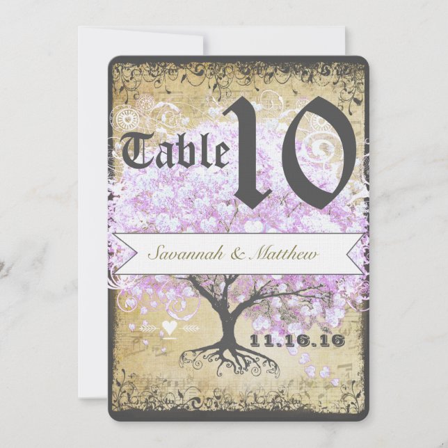 Invitation Arbre de lavande à feuilles de cœur Mariage oiseau (Devant)