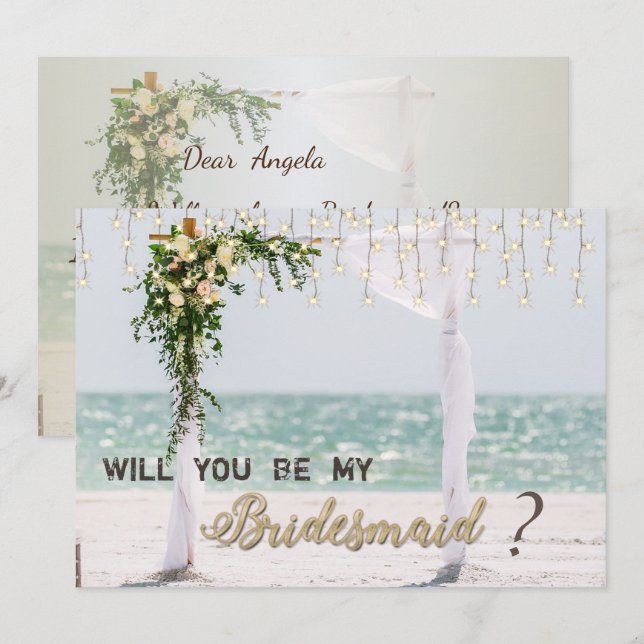 Invitation Arbre de mariage de plage floral demoiselle d'honn (Devant / Derrière)