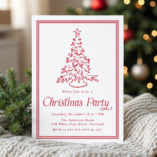 Invitation Arbre de Noël à bordure rouge classique Fête de No