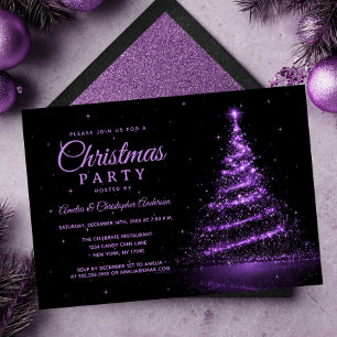 Invitation Arbre de Noël à lumières scintillantes violettes p