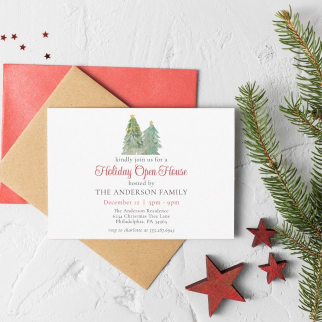 Invitation Arbre de Noël Aquarelle Holiday (Créateur téléchargé)