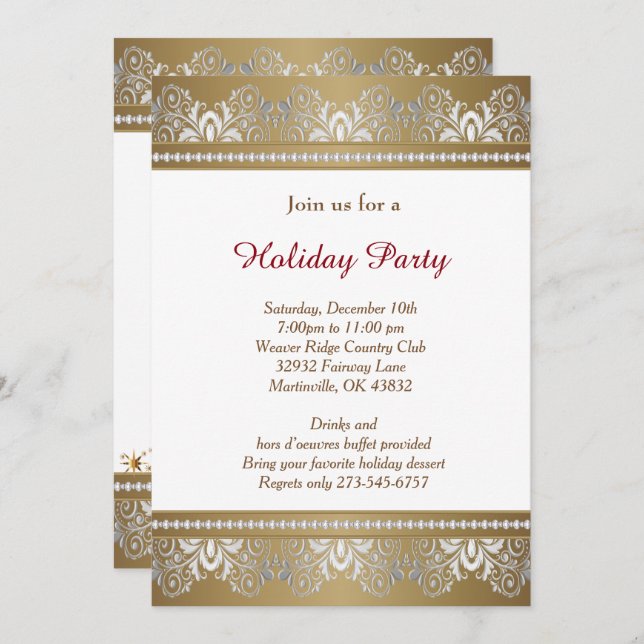 Invitation Arbre de Noël Argent et Or (Devant / Derrière)