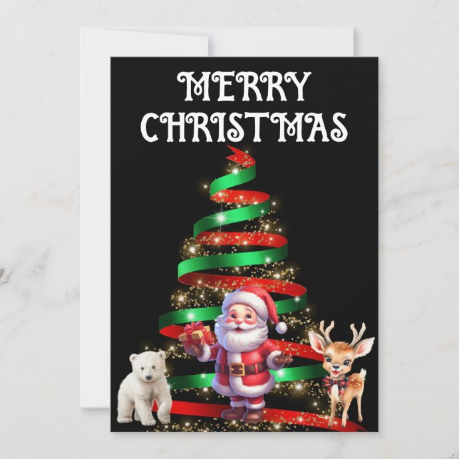 INVITATION ARBRE DE NOËL AVEC PÈRE NOËL, CERF ET OURS POLAIRE (Devant)