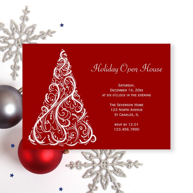 Invitation Arbre de Noël blanc sur la Maison ouverte des Fête (Créateur téléchargé)