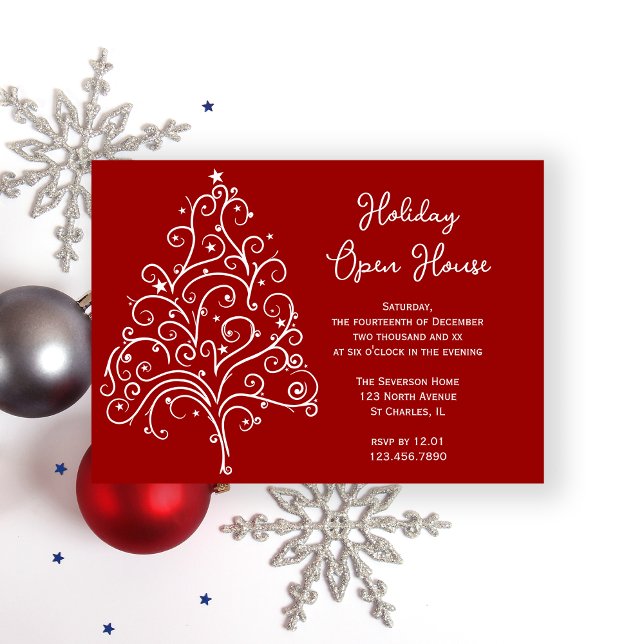 Invitation Arbre de Noël blanc sur la Maison ouverte des Fête (Créateur téléchargé)
