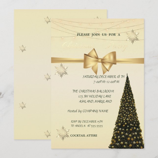 Invitation Arbre de Noël, Botte d'or, Fête de Noël de l'entre (Devant / Derrière)