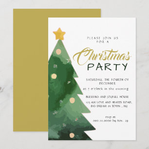 Invitation Arbre de Noël Chic Minimaliste Script Doré Fêtes