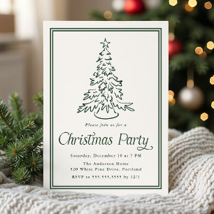 Invitation Arbre de Noël de fête à bordure vert forêt classiq