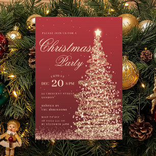 Invitation Arbre de Noël de fête de vacances d'hiver rouge or