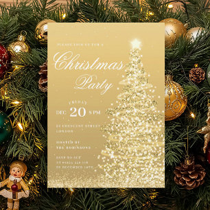 Invitation Arbre de Noël d'hiver doré formel pour une fête de