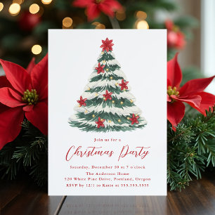Invitation Arbre de Noël élégant aux poinsettias Fête de fin 