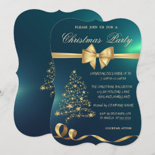 Invitation Arbre de Noël élégant, Bow, Soirée de Noël verte