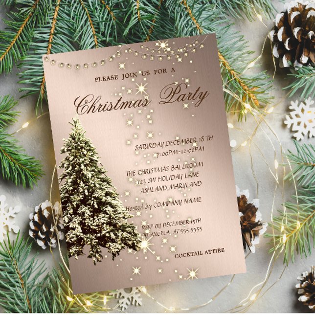 Invitation Arbre de Noël élégant, Étincelle, Fête de Noël (Créateur téléchargé)