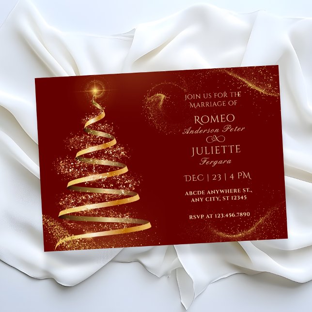 Invitation Arbre de Noël élégant rouge doré pour mariage (Créateur téléchargé)