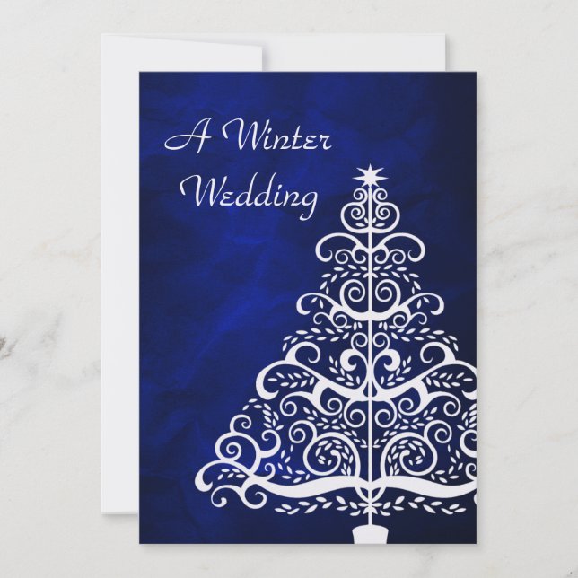 Invitation Arbre de Noël en argent bleu Mariage d'hiver (Devant)