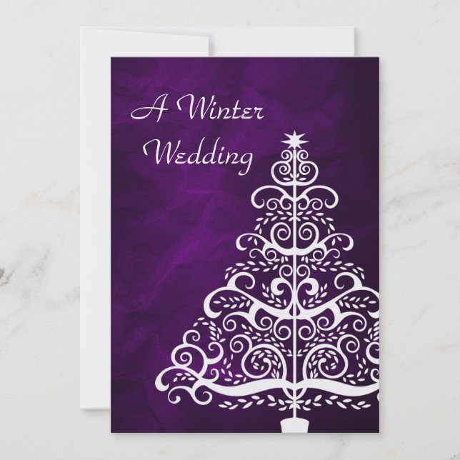 Invitation Arbre de Noël en argent violet Mariage d'hiver (Devant)