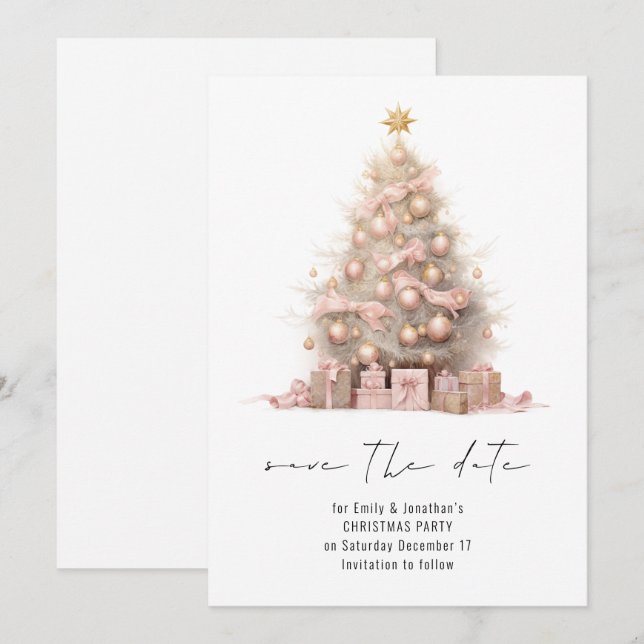 Invitation Arbre de Noël en or rose Enregistrer la date (Devant / Derrière)