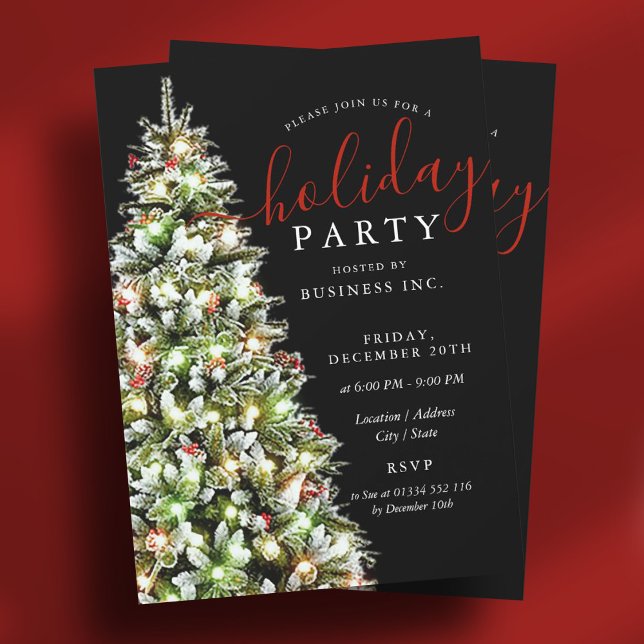 Invitation Arbre de Noël Entreprise Fête Noir (Christmas Tree Corporate Holiday Party Black Invitation)