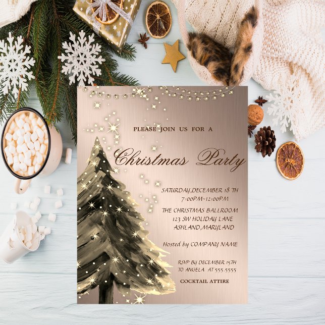 Invitation Arbre de Noël, Étincelle, Lumières, Fête de Noël (Créateur téléchargé)