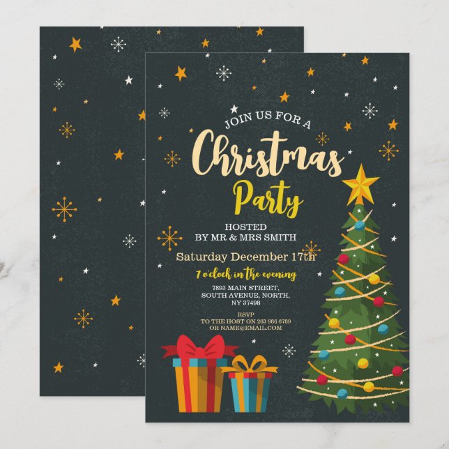 Invitation Arbre de Noël Festif de fête Arbre cadeaux (Devant / Derrière)