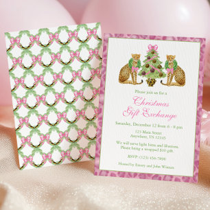 Invitation Arbre de Noël Fête Léopard Rose Aquarelle