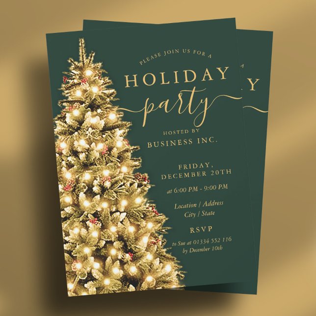 Invitation Arbre de Noël Gold Entreprise Fête Vert (Gold Christmas Tree Corporate Holiday Party Green Invitation)