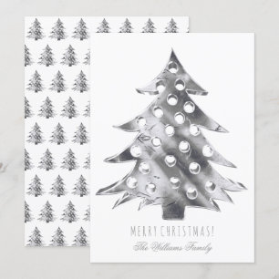 Invitation Arbre de Noël gris argenté Moderne Élégant