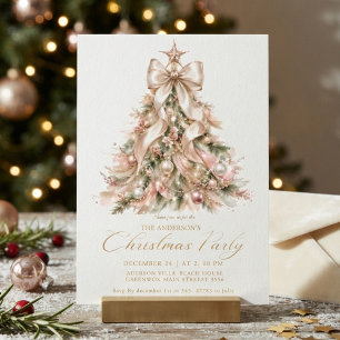 Invitation Arbre de Noël hivernal rose élégant