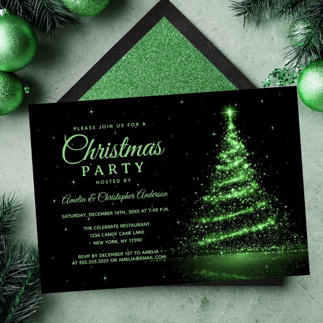 Invitation Arbre de Noël lumineux à paillettes vertes pour fê (Créateur téléchargé)