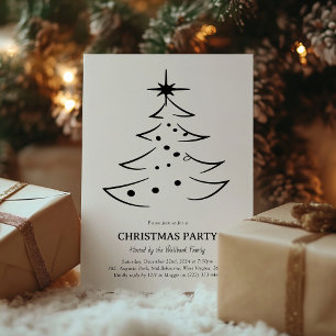 Invitation Arbre de Noël Minimaliste Noir et Blanc Soirée