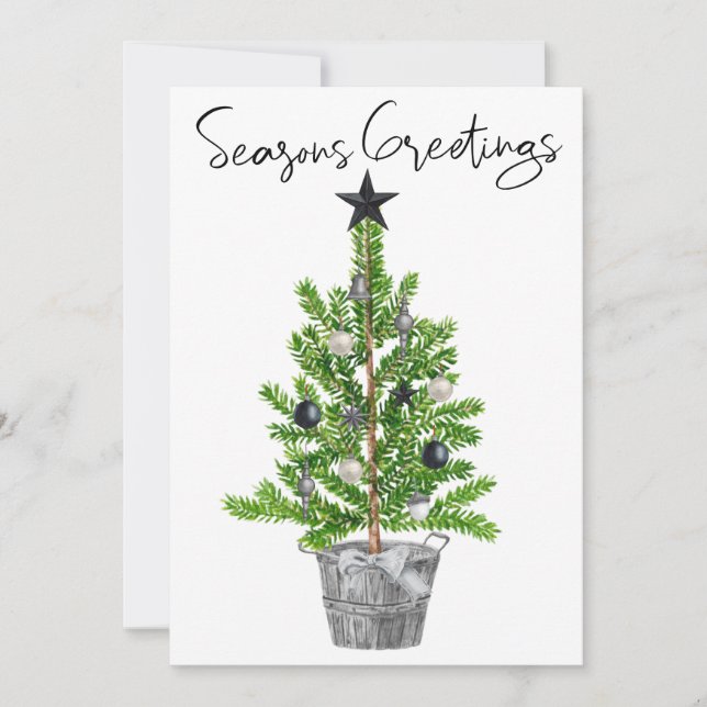 Invitation Arbre de Noël noir blanc Joyeuses Fêtes (Devant)
