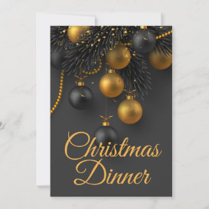 Invitation Arbre de Noël noir et or Dîner élégant