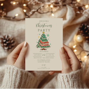 Invitation Arbre de Noël Rétro Pastel