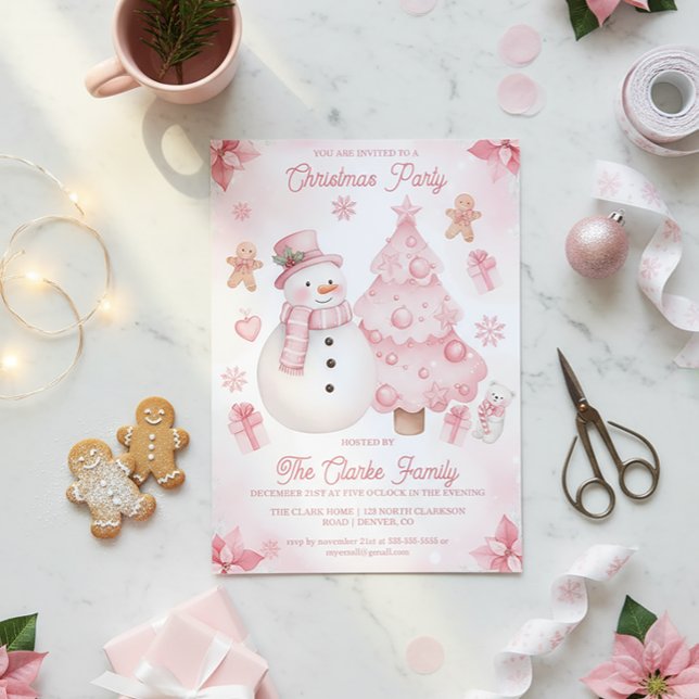 Invitation Arbre de Noël rose à neige non traditionnel pour u (Créateur téléchargé)