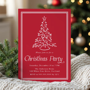 Invitation Arbre de Noël Rouge Classique Soirée de Noël