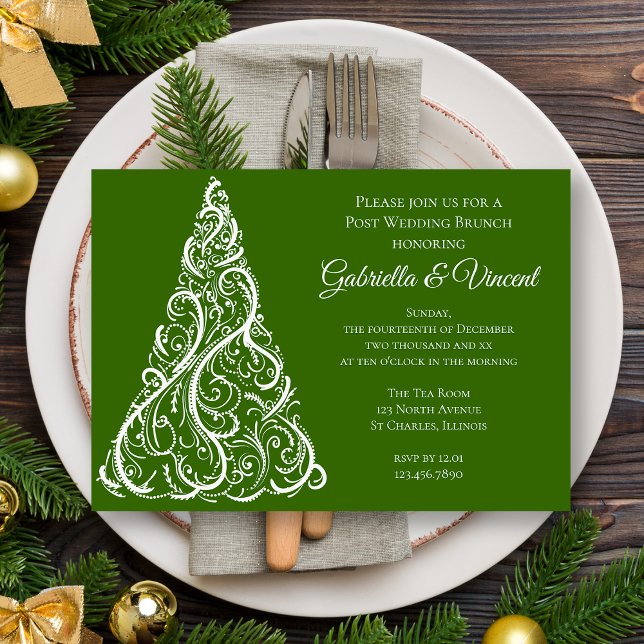 Invitation Arbre de Noël vert Brunch d'hiver de mariage post- (Créateur téléchargé)