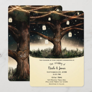 Invitation Arbre de nuit rustique avec lumières et mâchoires